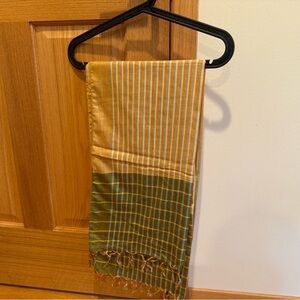 Indian Striped Yellow and Green Silk Scarf
